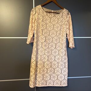 Eliza J Cream Sheath Dress with 3/4 Sleeves for Wedding Guest